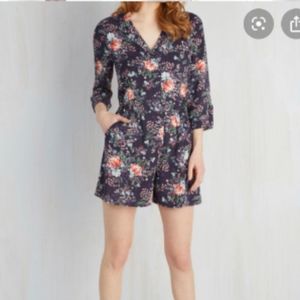 Modcloth Short Romper Purple Floral Xl - image 1